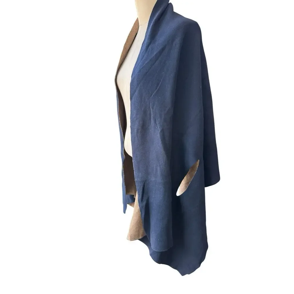 NWT Chicos 4 Way Reversible Wrap Cardigan Jacket Navy Khaki Tan Pouch One Size
